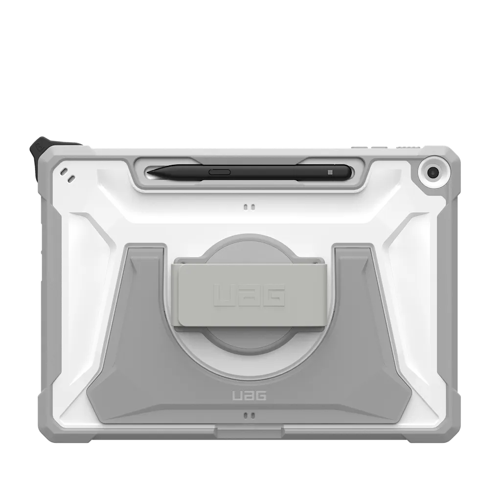 URBAN ARMOR GEAR UAG - Funda diseñada para Ricitos de Oro, funda protectora resistente con soporte multiángulo integrado, correa de mano y correa para el hombro MIL-STD, Plasma Healthcare blanco/gris