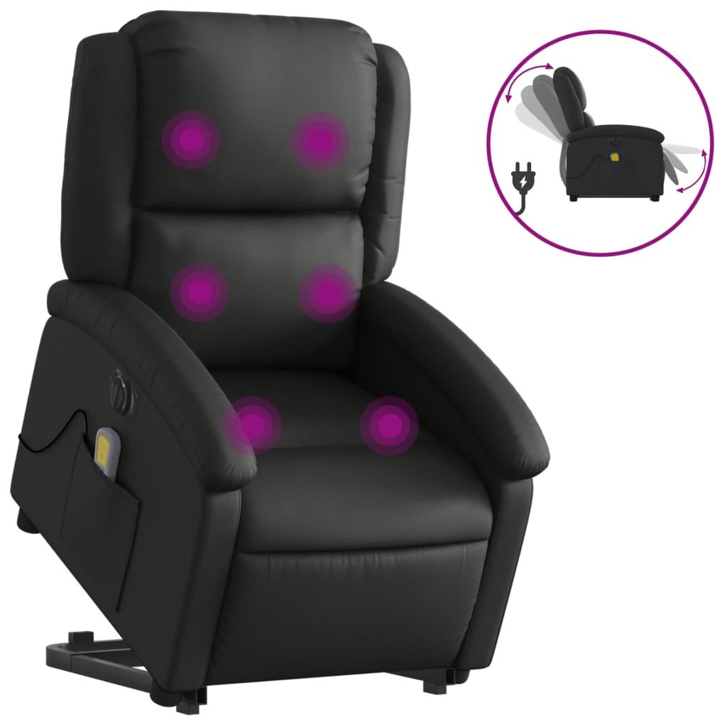 vidaXL Sillón de masaje elevable eléctrico cuero auténtico negro