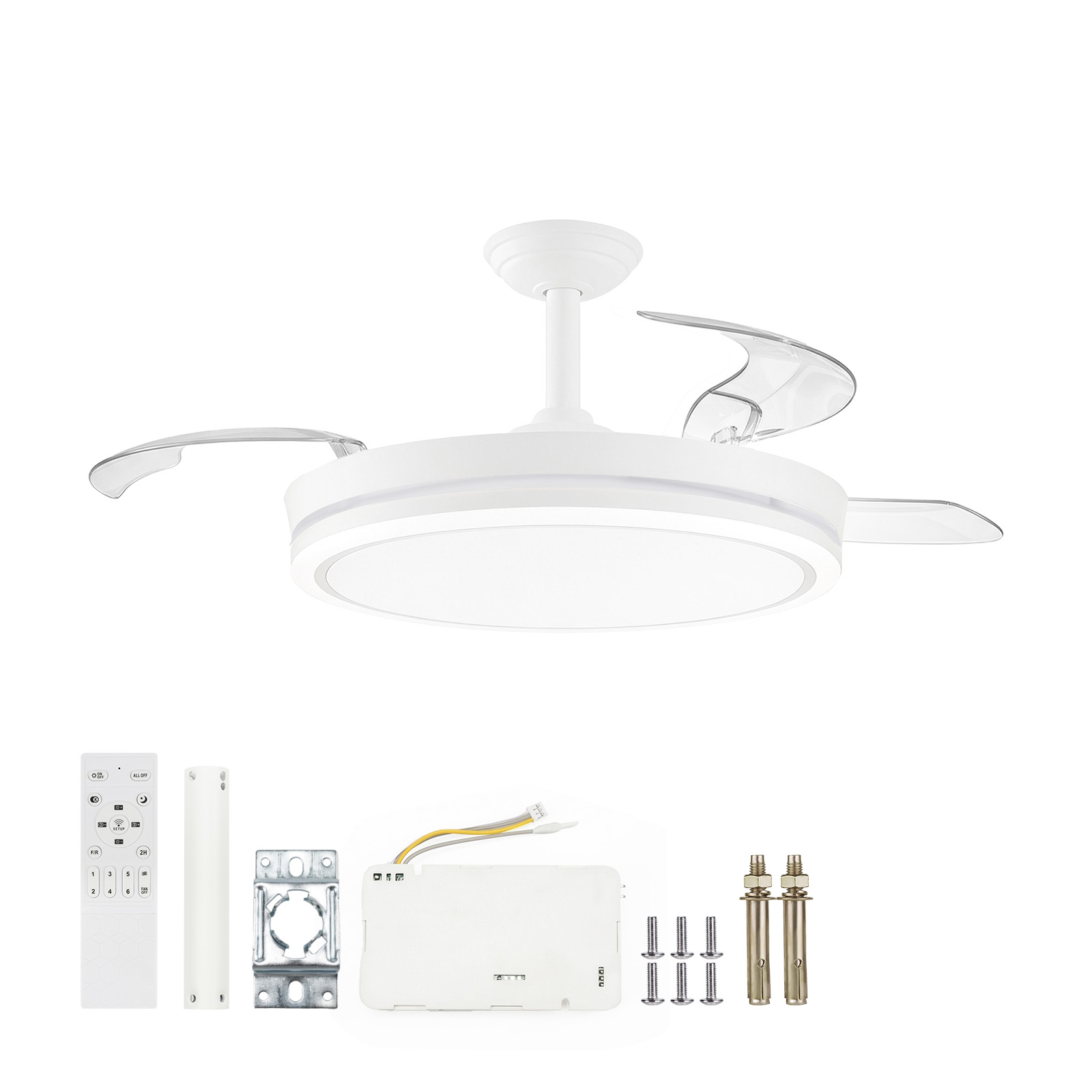 Ventilador de Techo con Luz LED 72W – Motor DC Silencioso – Aspas Retráctiles – 6 Velocidades, Luz Cálida, Día y Fría (3000K-4000K-6000K) – Temporizador – Ø102 cm, Mando Incluido [Clase de eficiencia energética E]