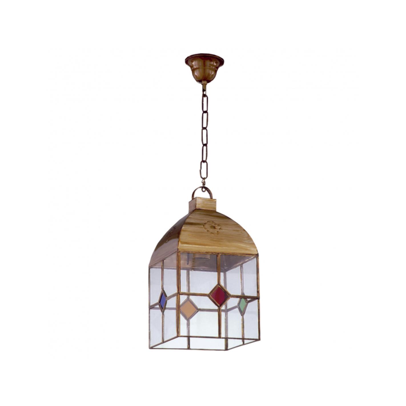 Fabrilamp - Farol Granadino 4 Caras Pequeño 1xe27 Cuero/colores REGX16X16 Cm