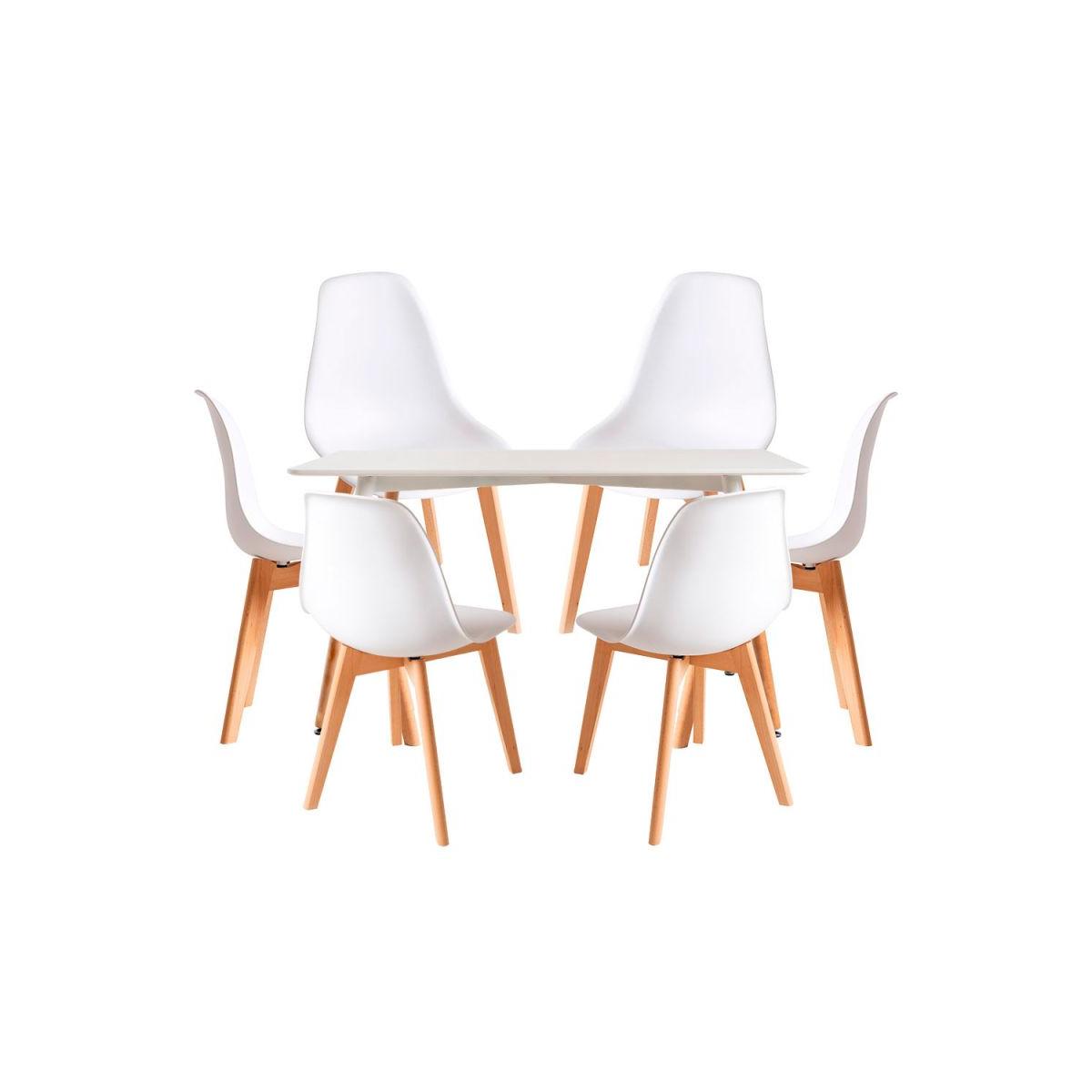 Regalos Miguel - Conjuntos de mesa y sillas - Conjunto Mesa Tower Rectangular 120 x 80 cm Blanca y Pack 6 Sillas Kelen - Blanco
