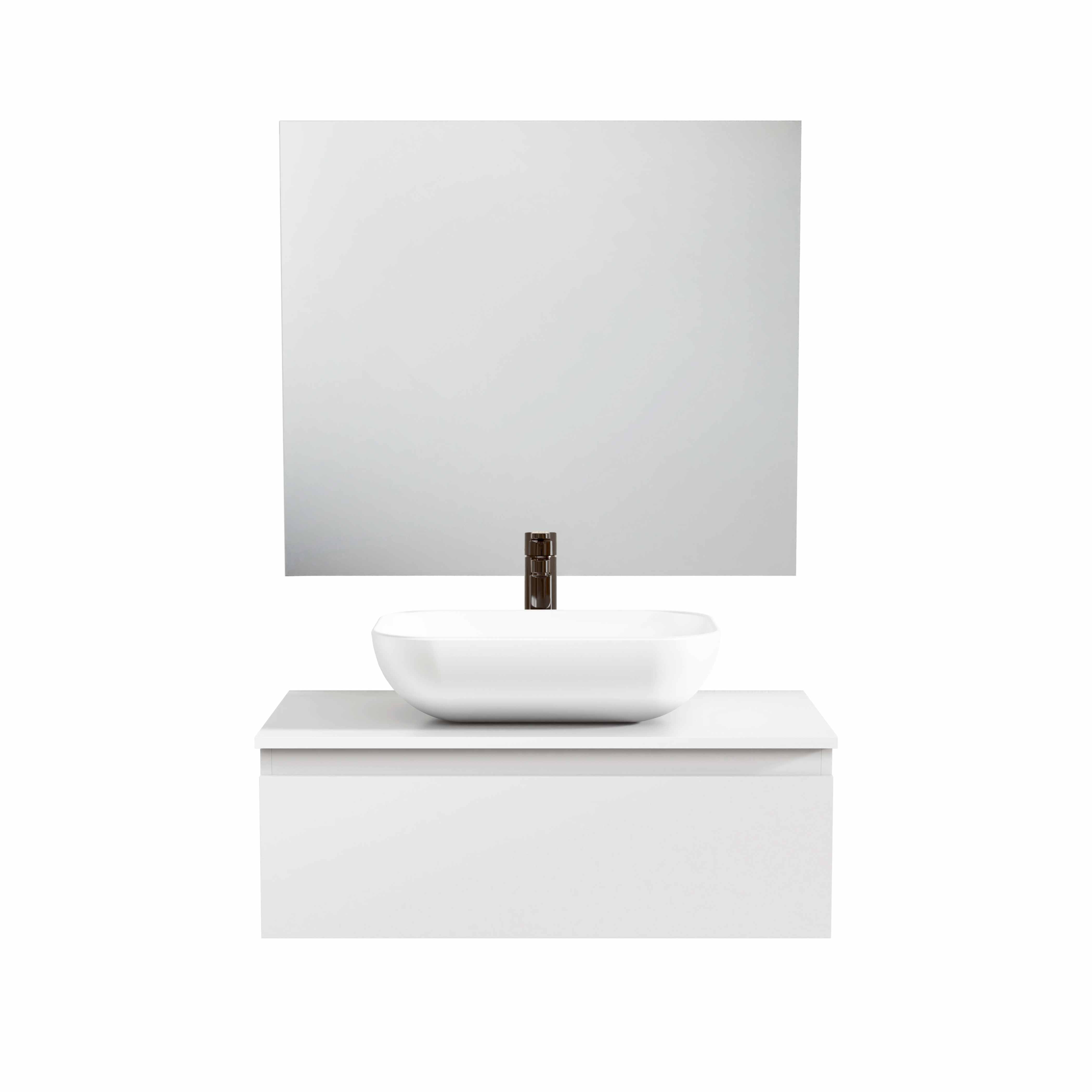 BELLOBATH - Mueble de baño suspendido con lavabo de cerámica y espejo - Mueble de baño con 1 cajón