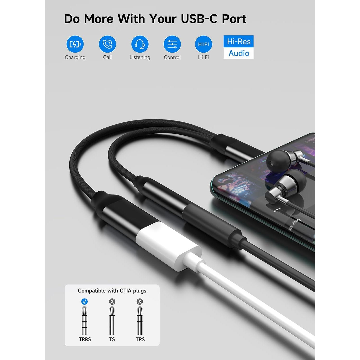  Cable adaptador de audio USB C a Lightning, USB tipo C macho a  Lightning HiFi Audio hembra, convertidor de auriculares compatible con  iPhone 15, iPad Pro/Air, MacBook, Galaxy S23 S22, Pixel