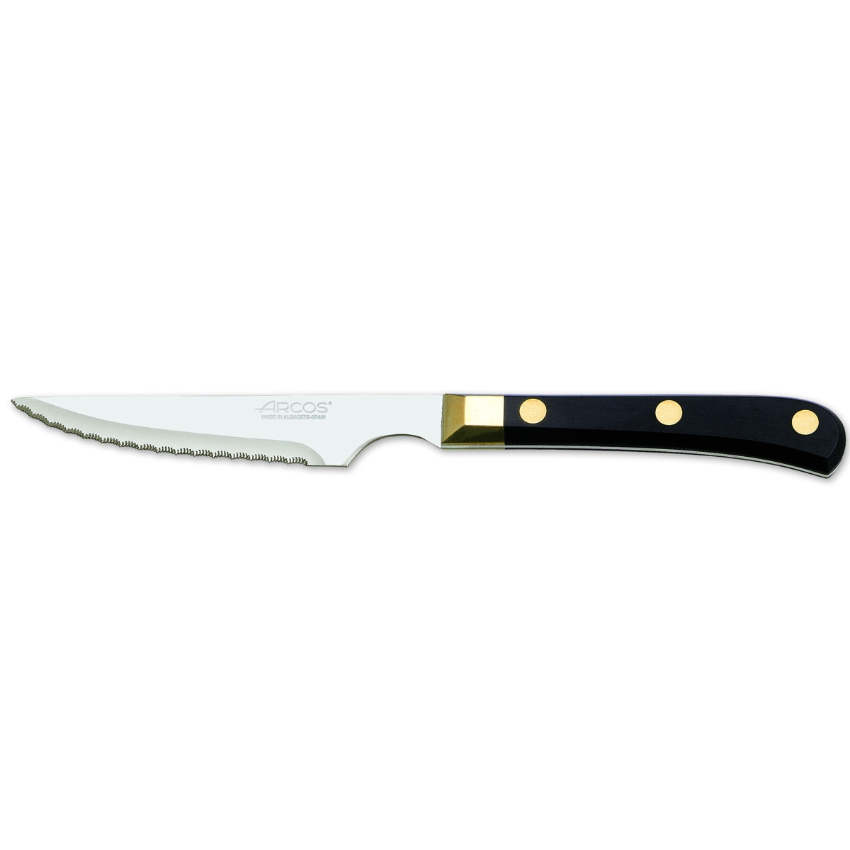 Cuchillo chuletero Arcos de Mesa 375000 monoblock de una pieza de acero inoxidable y hoja de 11.5 cm en caja
