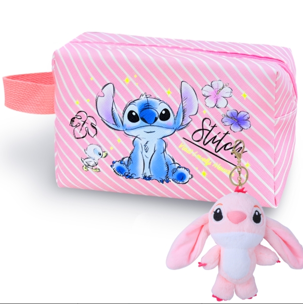 Neceser de Maquillaje y Aseo de Stitch para Todas las edades – Estuche de Viaje Impermeable con Gran Capacidad, Diseño Adorable en Azul o Rosa, con Llavero o Peluche Incluido – Ideal para Cosméticos, Escuela, Regalos y Vacaciones