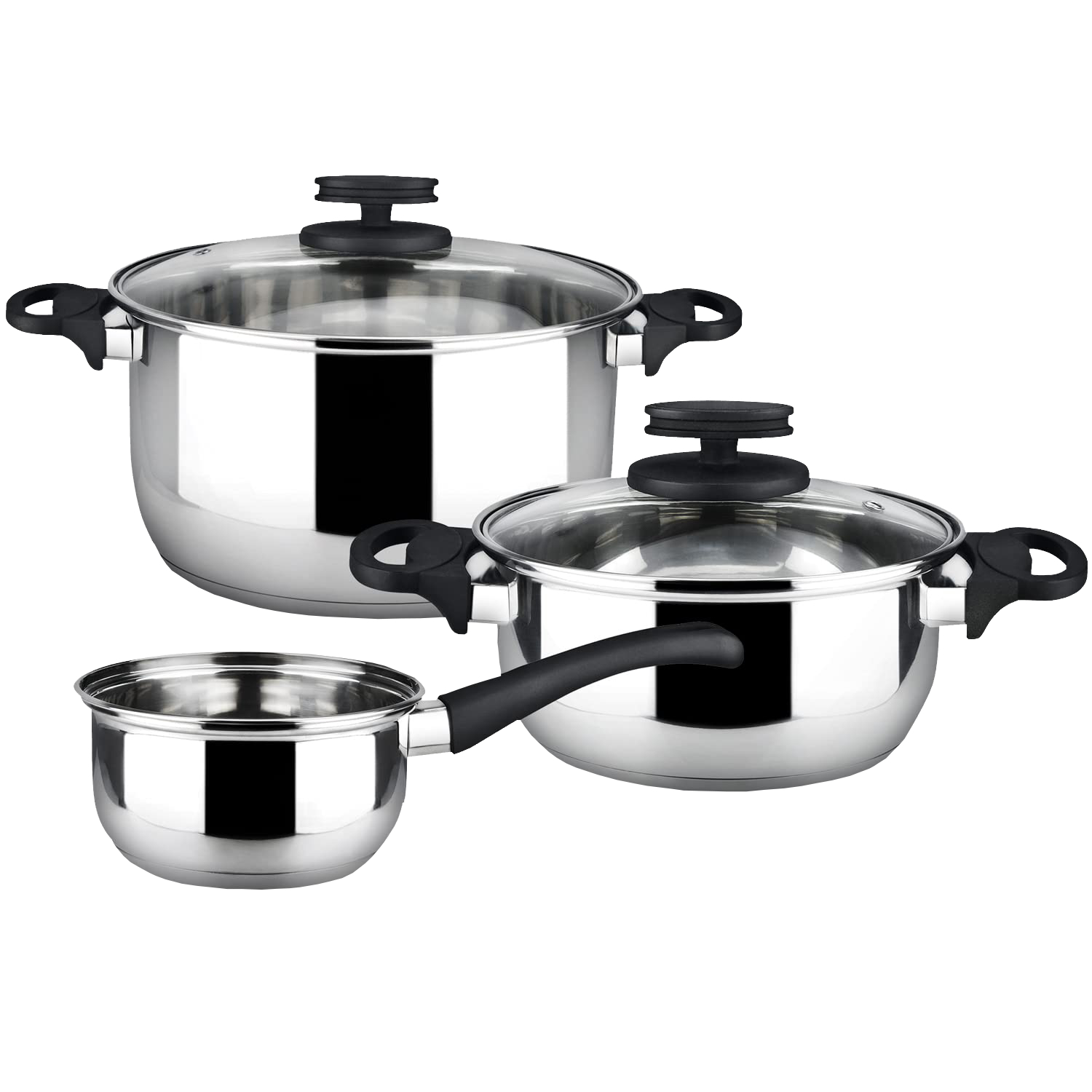 MAGEFESA STYLE Batería de Cocina de 5 Piezas de Acero Inoxidable, Apta con Inducción, Incluye: 1 Cazo, 2 Ollas y 2 Tapas