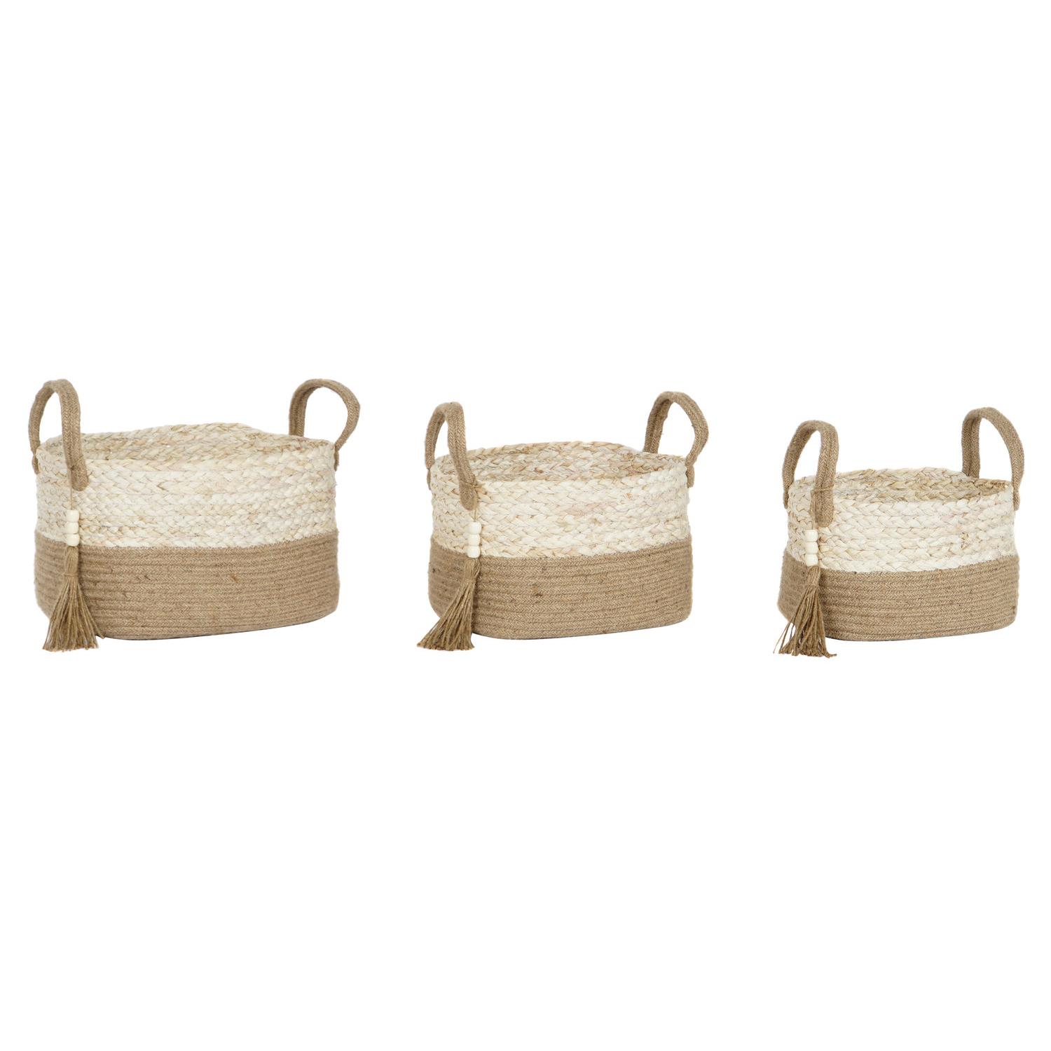 CESTA SET 3 MAIZ TRENZADO YUTE 41X30X33 CON ASAS DC213786 - EL MEJOR COMPLEMENTO PARA TU HOGAR FIJALO