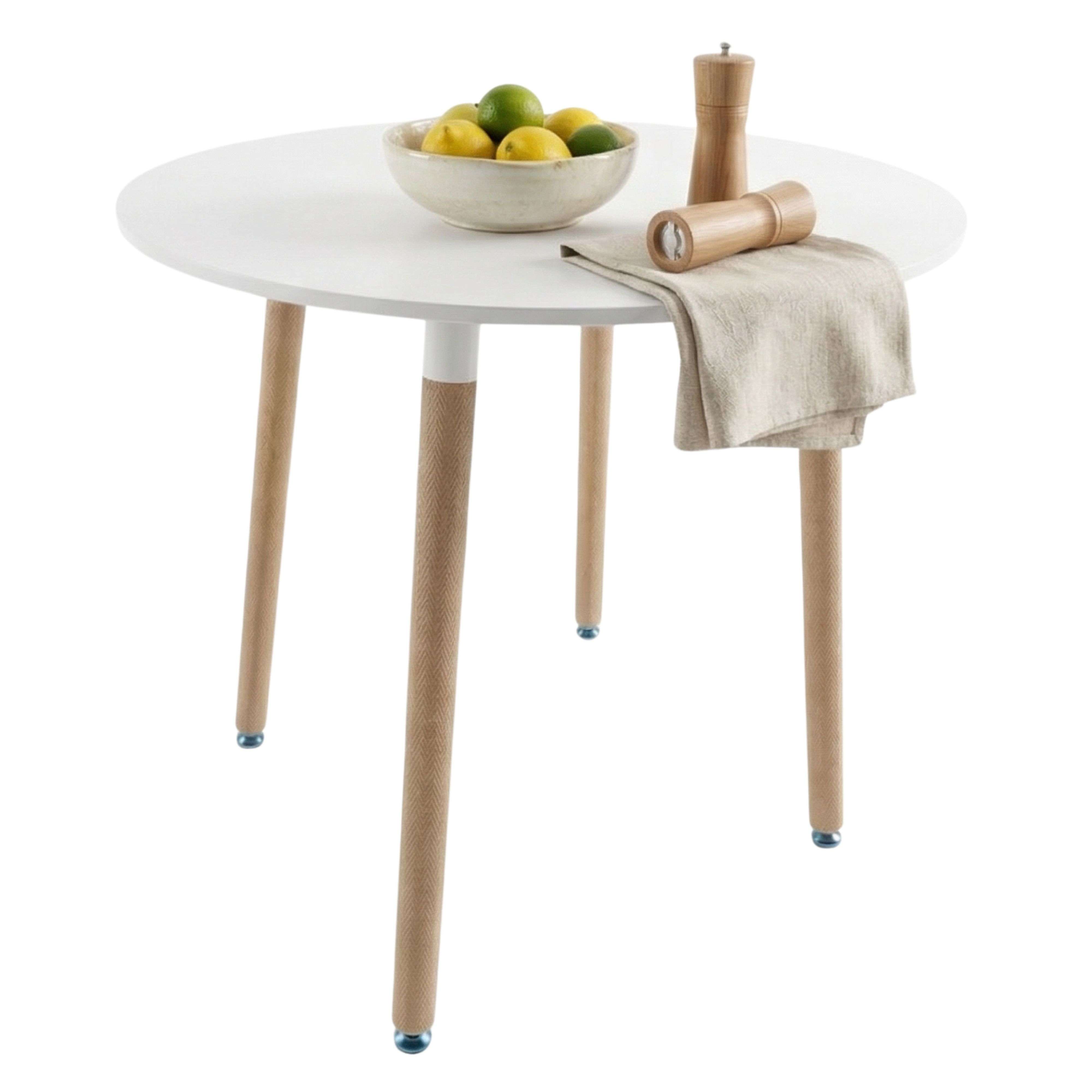 Miroytengo Mesa de Cocina Fija Copi Redonda, Mesa Comedor Melamina Blanco Mate y Roble 80x75x80 cm