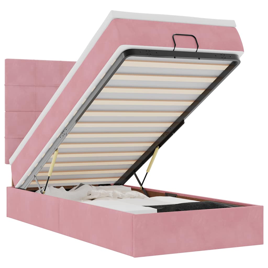vidaXL Estructura de cama otomana colchones terciopelo rosa 90x200cm