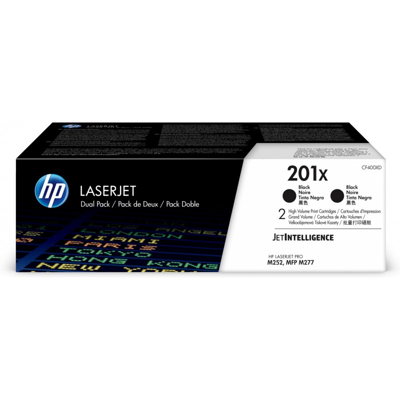 HP - Paquete de 2 cartuchos de tóner negro Originales LaserJet 201X de alta capacidad CF400XD