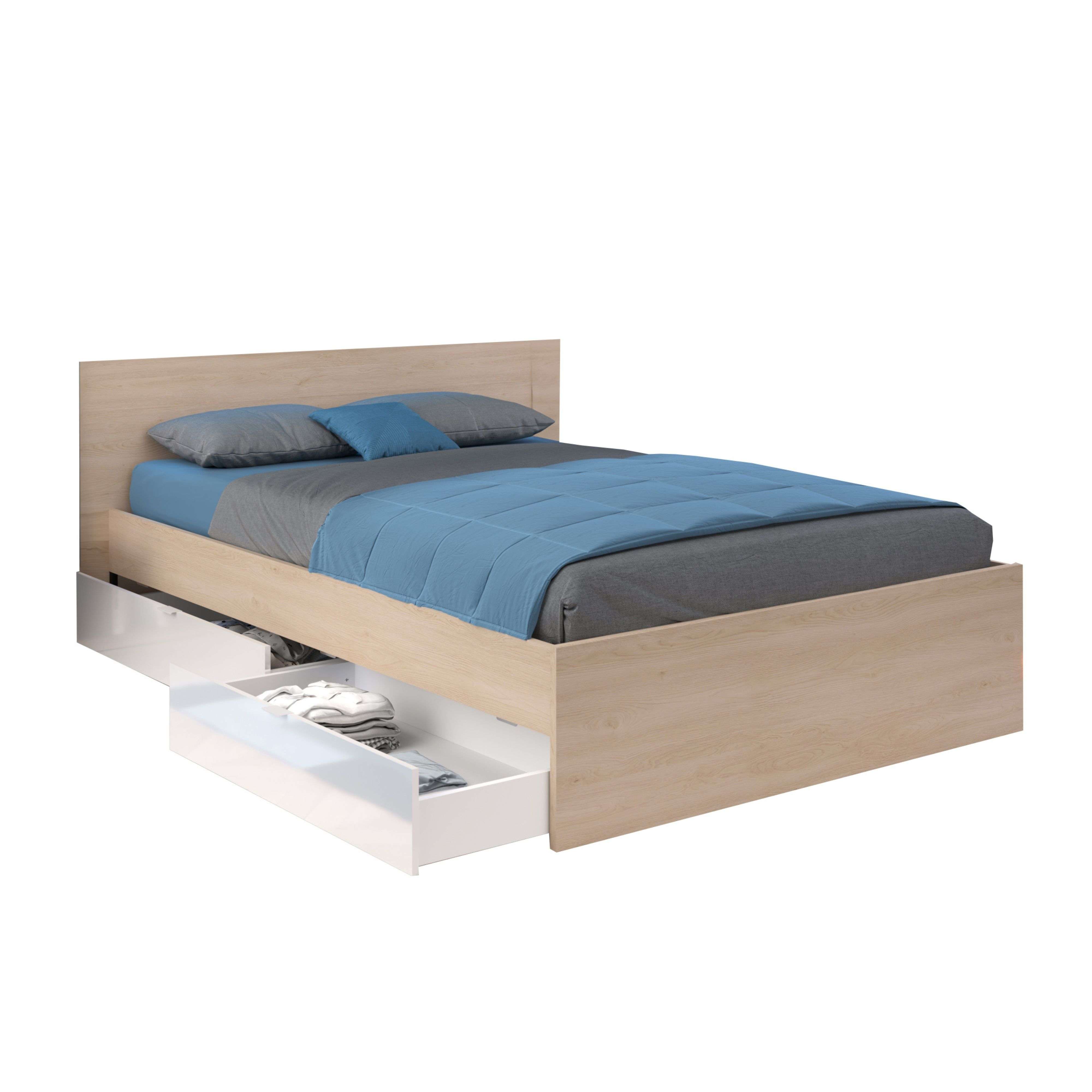 Cama Doble John con cajones en varios colores(Roble Brooklyn/Blanco Shiny o Roble Brooklyn/Negro Sipple) en varias medidas