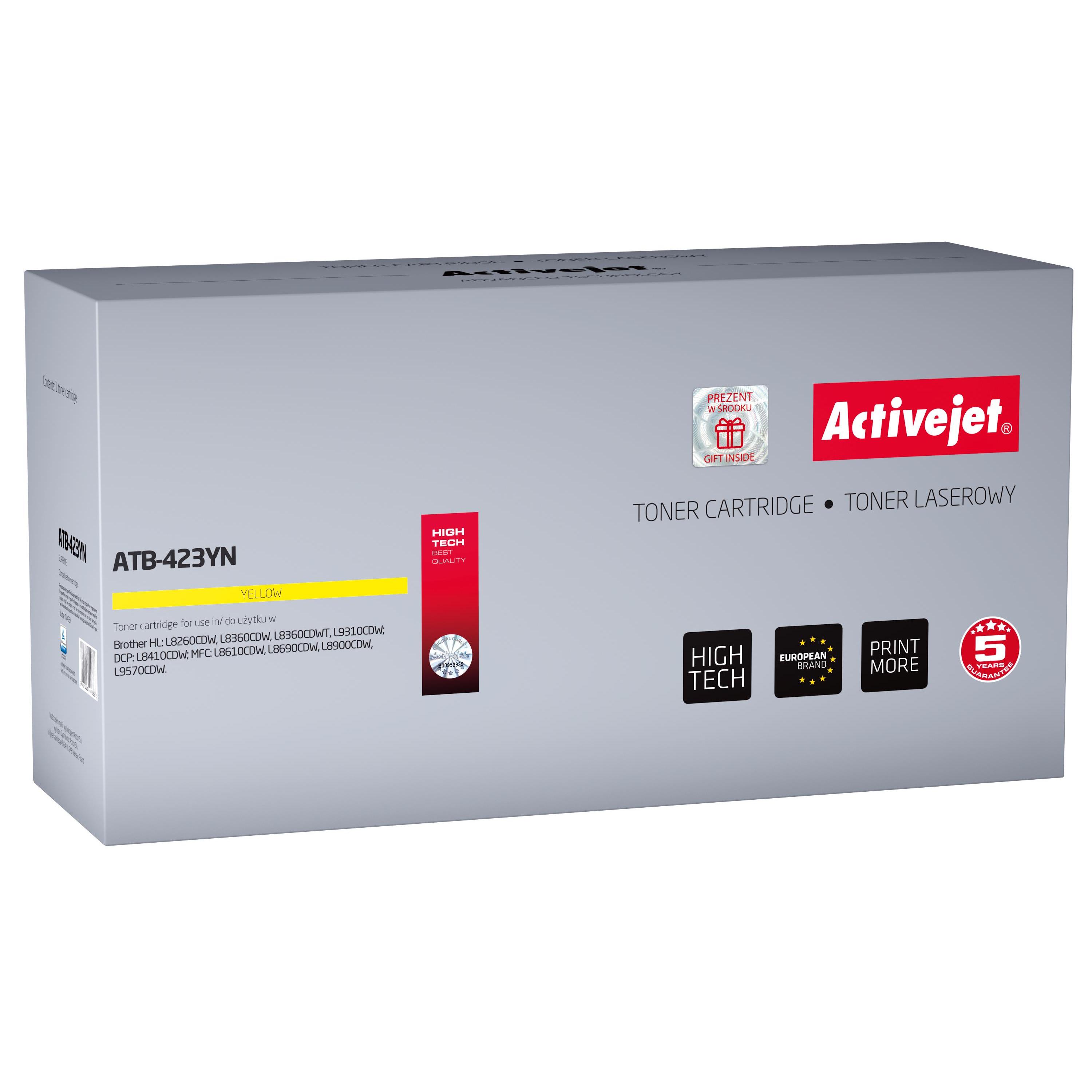 Activejet ATB-423YN Toner Cartridge for Brother, Yellow, 4000 pages yield, compatible with HL-L8260CDW, L8360CDW, DCP-L8410CDW, MFC-L8690CDW, ISO certified.
