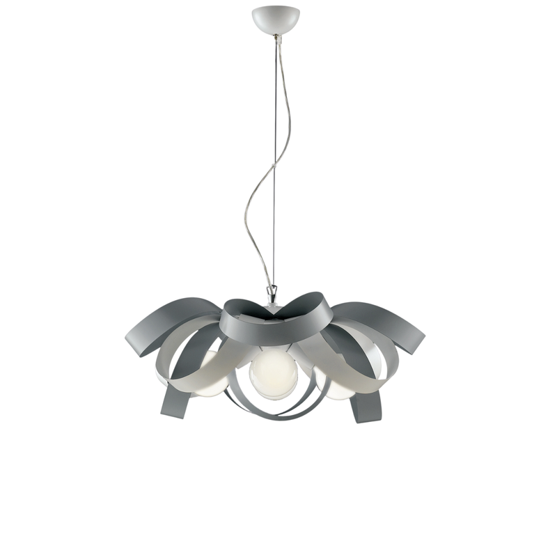 Primula - Lámpara colgante de hierro lacado blanco y gris con cable de acero orientable 4 luces 138 - Ø66 - BL145-4-BG - Belight