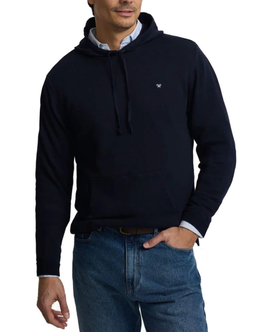 Jersey Silbon liso capucha azul marino para hombre