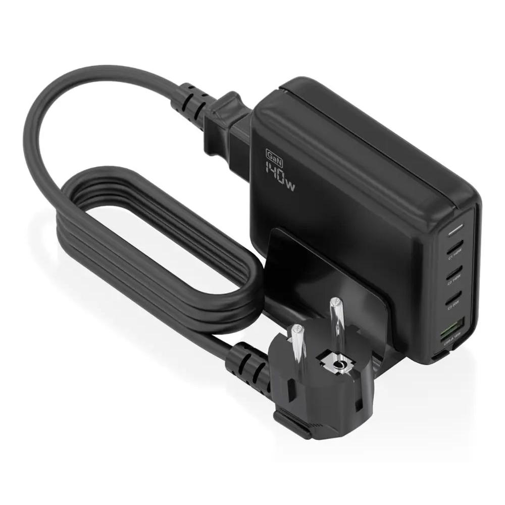 Cargador de sobremesa Aisens ASCH-140W4P056-BK GaN 140W 3xUSB-C 1xUSB-A Negro