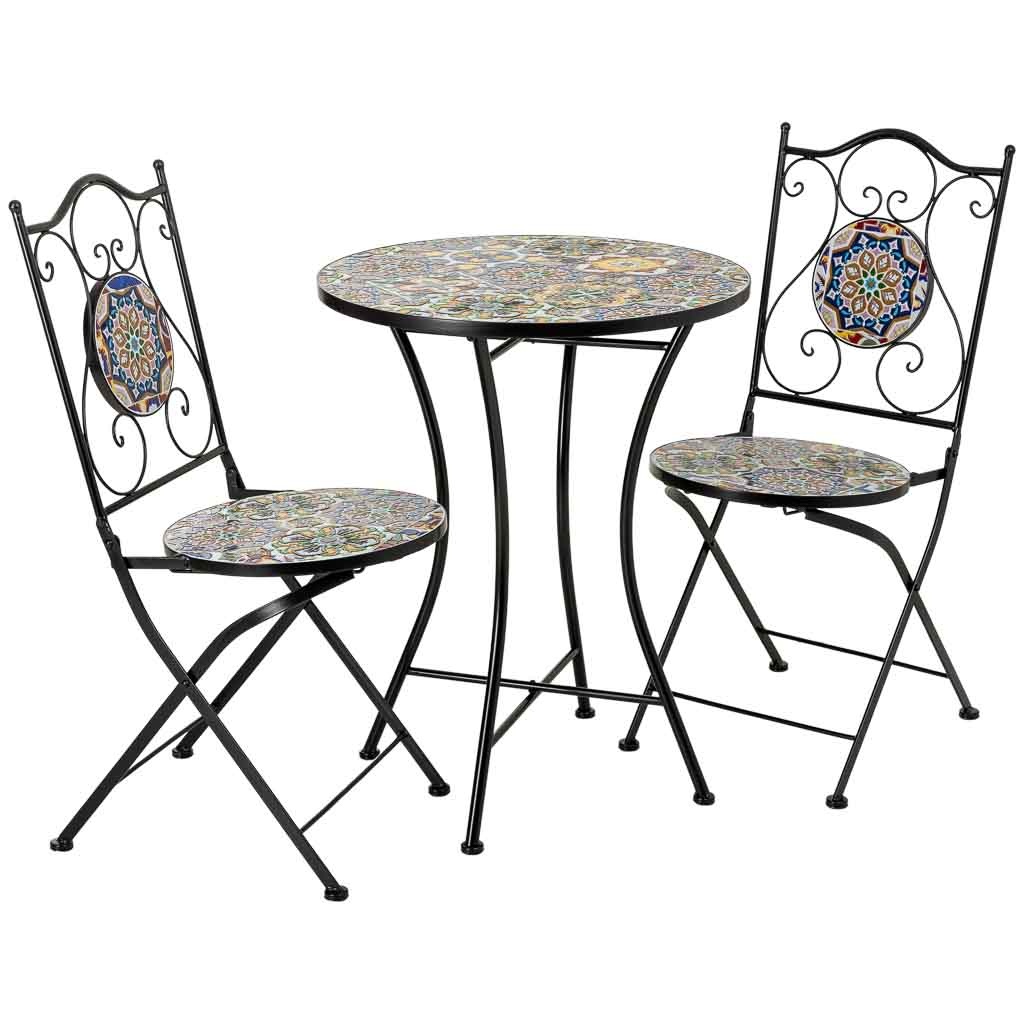 Wonderlust Deco - Conjunto mesa y 2 sillas de mosaico y forja multicolor, mesa:D60x75h-s Multicolor D60x75h-D38x46-90h