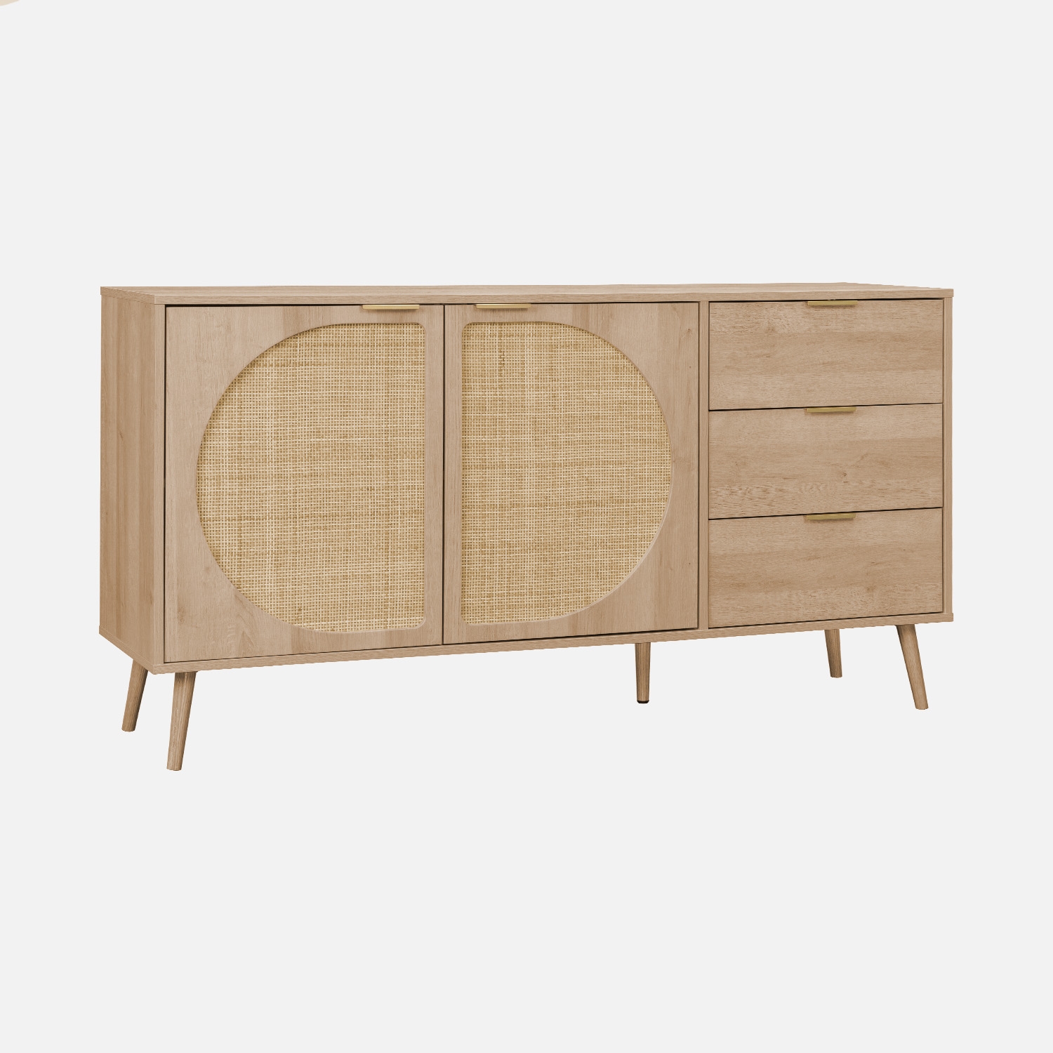 sweeek - Aparador efecto madera de 2 puertas y 3 cajones, 150cm , Eva , 150x39x79