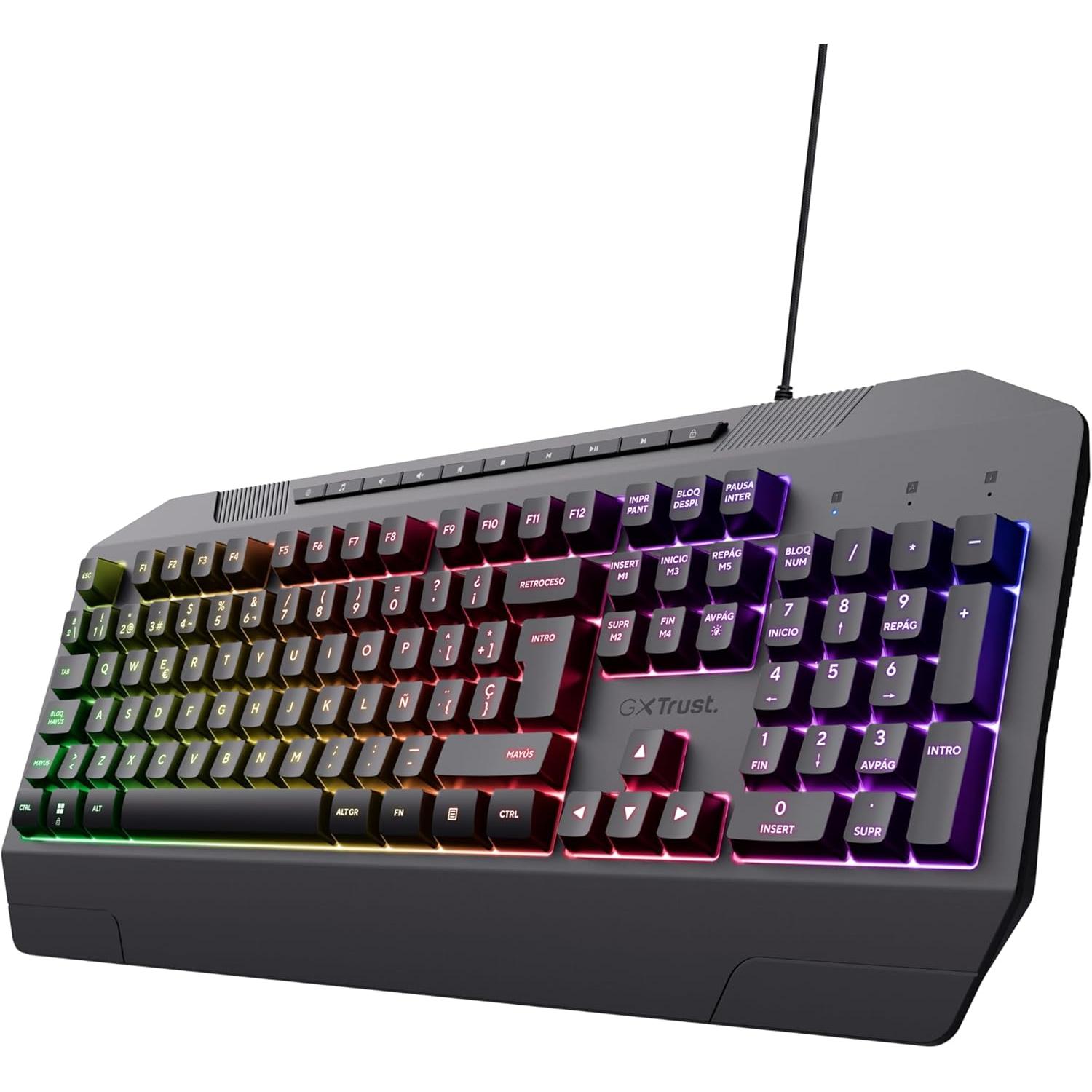 Trust Gaming GXT 836 Evocx Teclado Gaming QWERTY Español, 78% Plástico Reciclado, Teclas de Membrana, Iluminación RGB, Anti-Ghosting, Teclado Gamer con Cable USB, PC/Ordenador - Negro