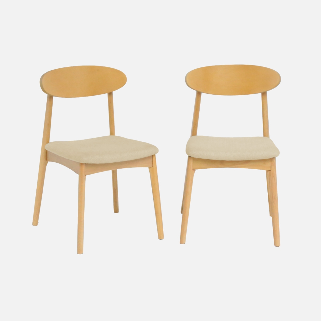 sweeek - Silla vintage de madera de hevea natural y tela, set de 2 , Aria , 50x53x80