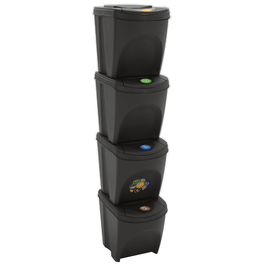 vidaXL Cubos de Basura Apilables 4 Piezas 100 L Contenedor Color Antracita,  Blanco,  Gris y mas