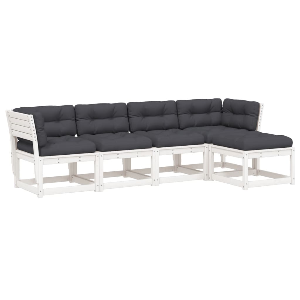 vidaXL Set sofás jardín 5 pzas con cojines madera maciza pino blanco