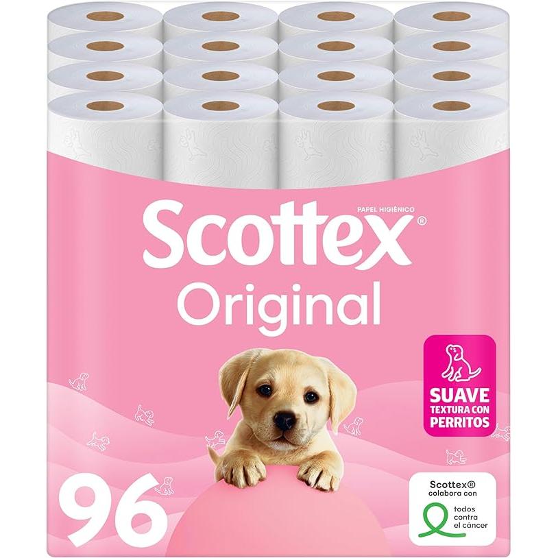 Scottex Original Papel Higiénico pack 96 rollos dos capas máxima suavidad y resistencia - Pack Familiar