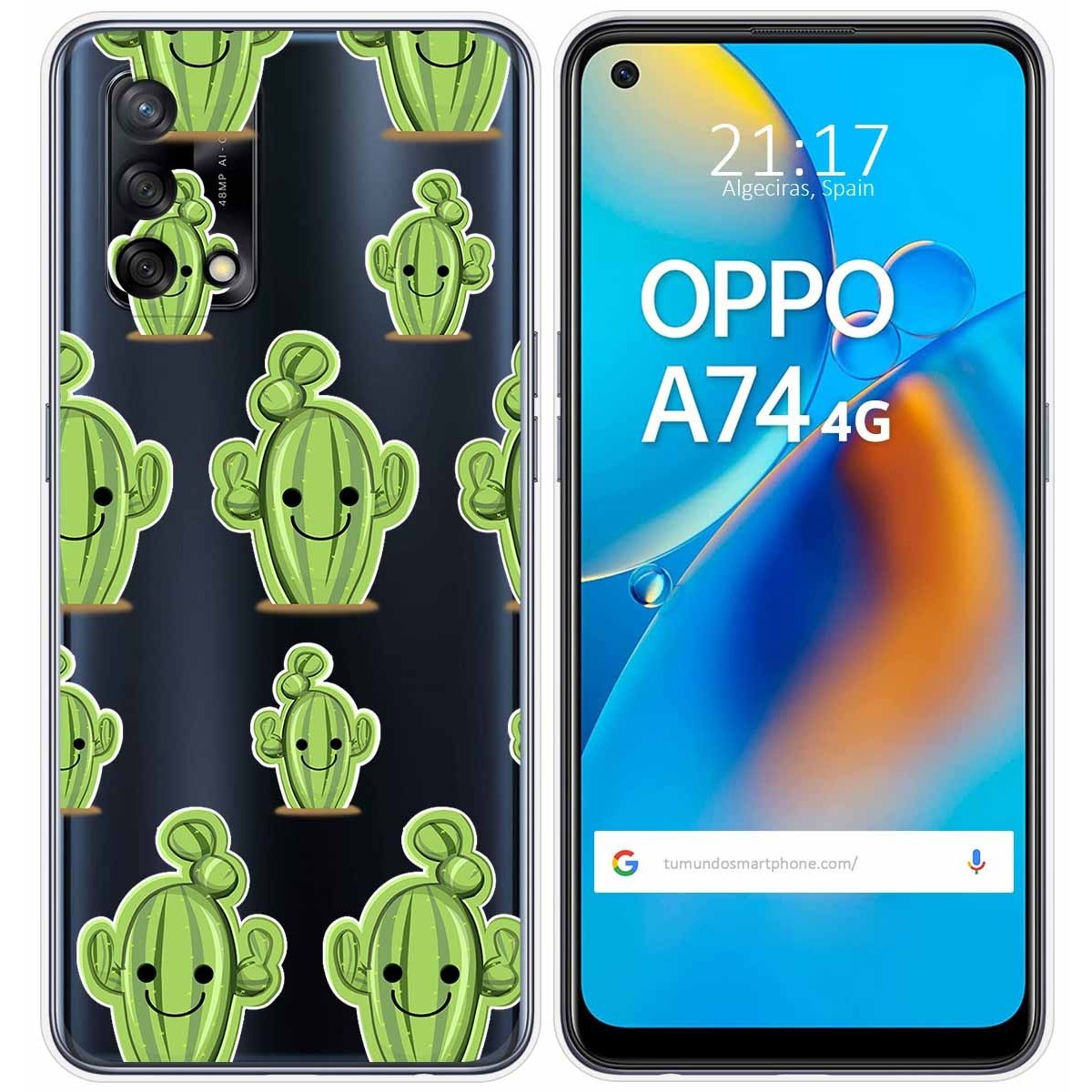 Tumundosmartphone Funda Gel Transparente para Oppo A74 4G diseño Cactus Dibujos