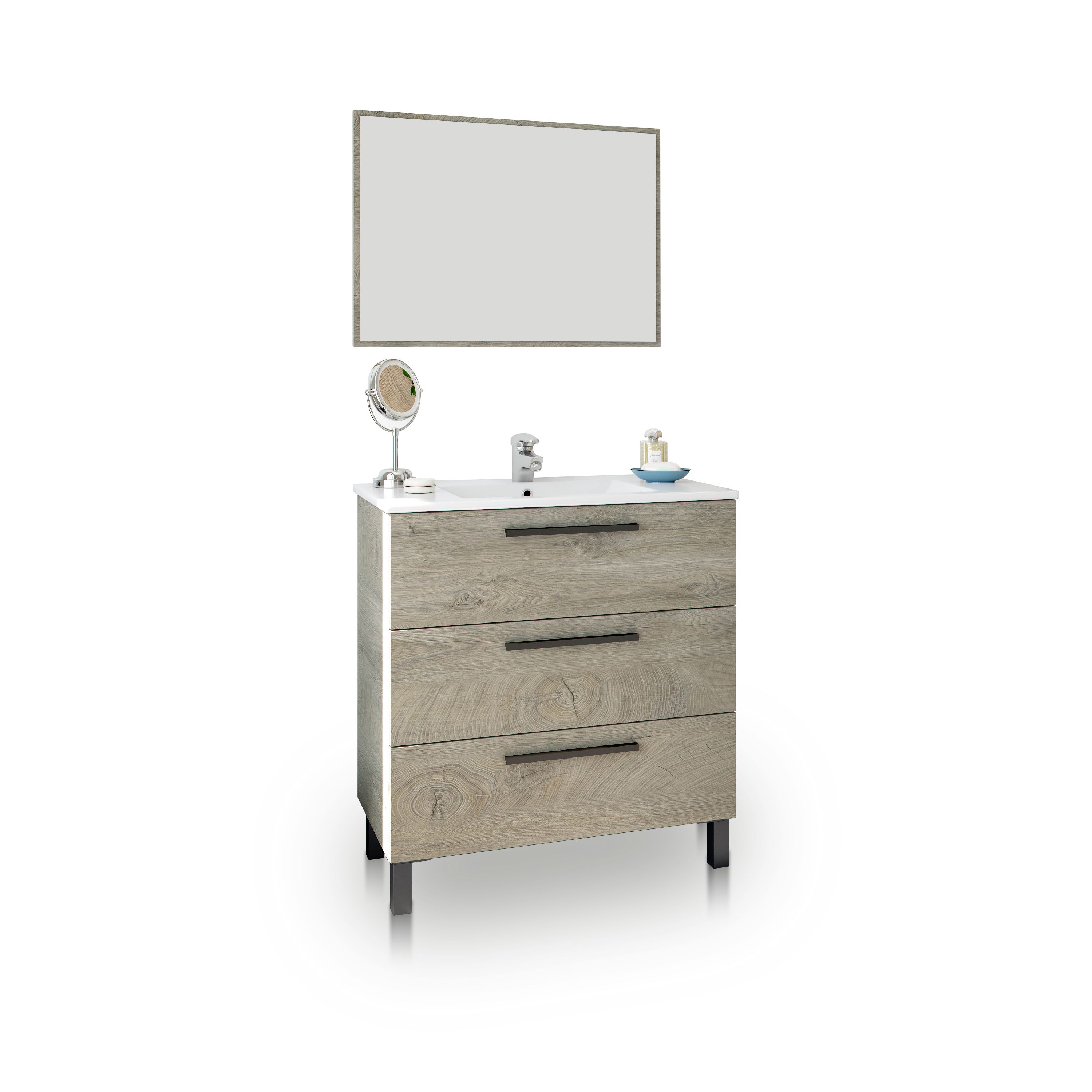 duehome - Mueble de baño con espejo Sense 3 cajones
