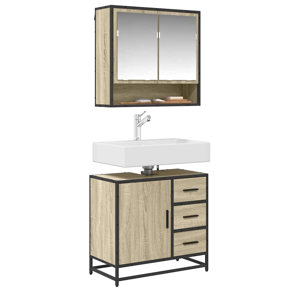 vidaXL Mueble de baño para lavabo 65x33x60 cm en color Roble ahumado/Marrón roble/Roble Sonoma y más | almacenamiento funcional diseño moderno para baño dormitorio sala