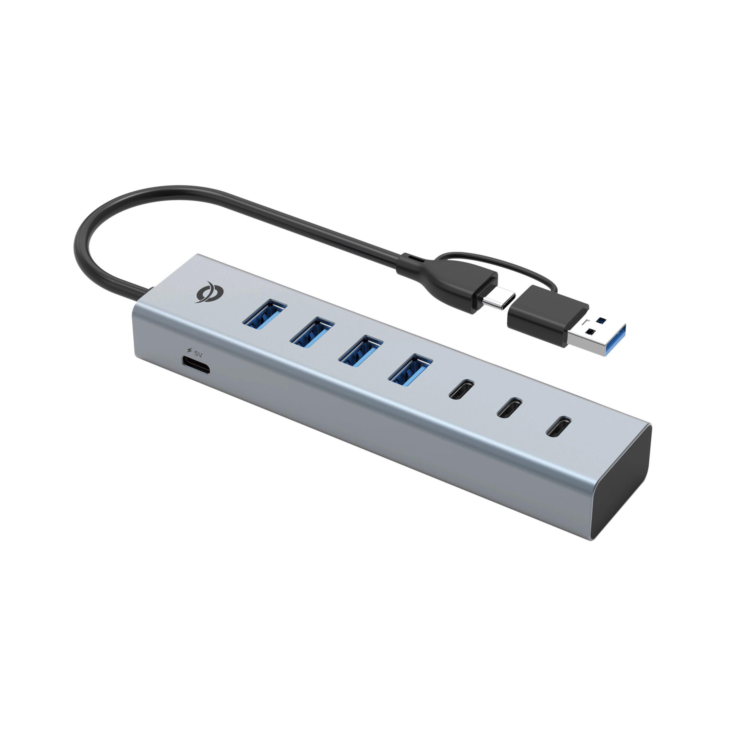 HUB Switch puertos 3x USB-C, 4x USB-A CONCEPTRONIC HUBBIES20G | USB 3.2 Gen 1 (USB 3.0) - 5 Gbps, 4x USB-A, GRIS