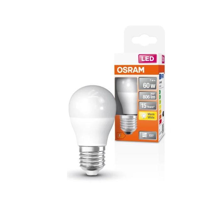 OSRAM - Bombilla LED esférica 6,5 W E-27 827 para luces interiores, plafón led techo y lámpara techo salón, 806 lm, 15.000 horas, forma clásica