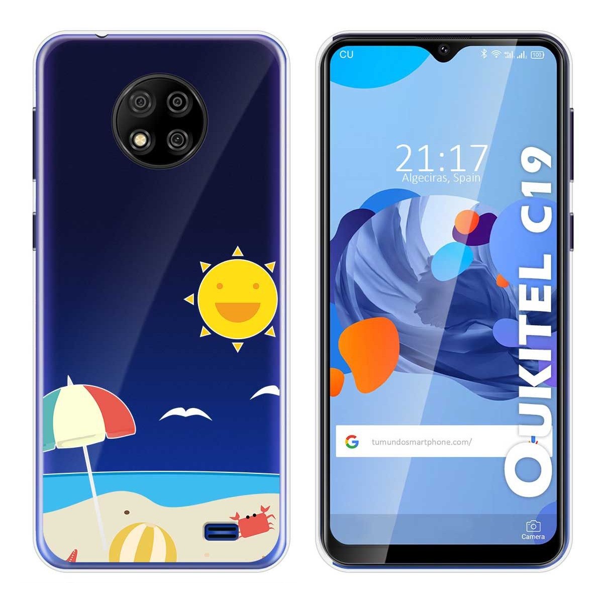 Tumundosmartphone Funda Gel Transparente para Oukitel C19 diseño Playa Dibujos