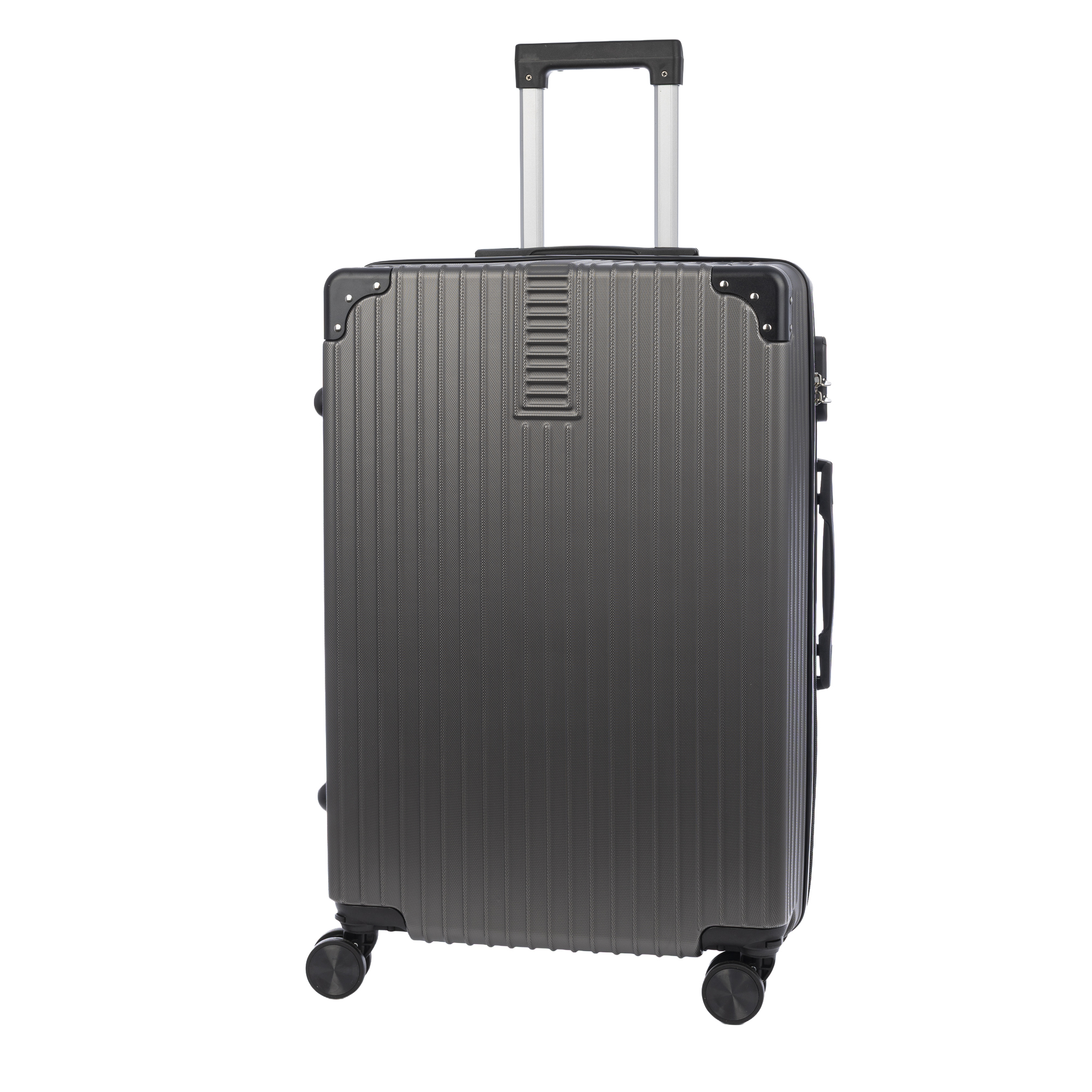 Maleta de cabina Trolley en material ligero de ABS de alta resistencia con esquinas reforzadas. Cerradura numérica y 4 ruedas dobles extraíbles y giratorias 360°.
