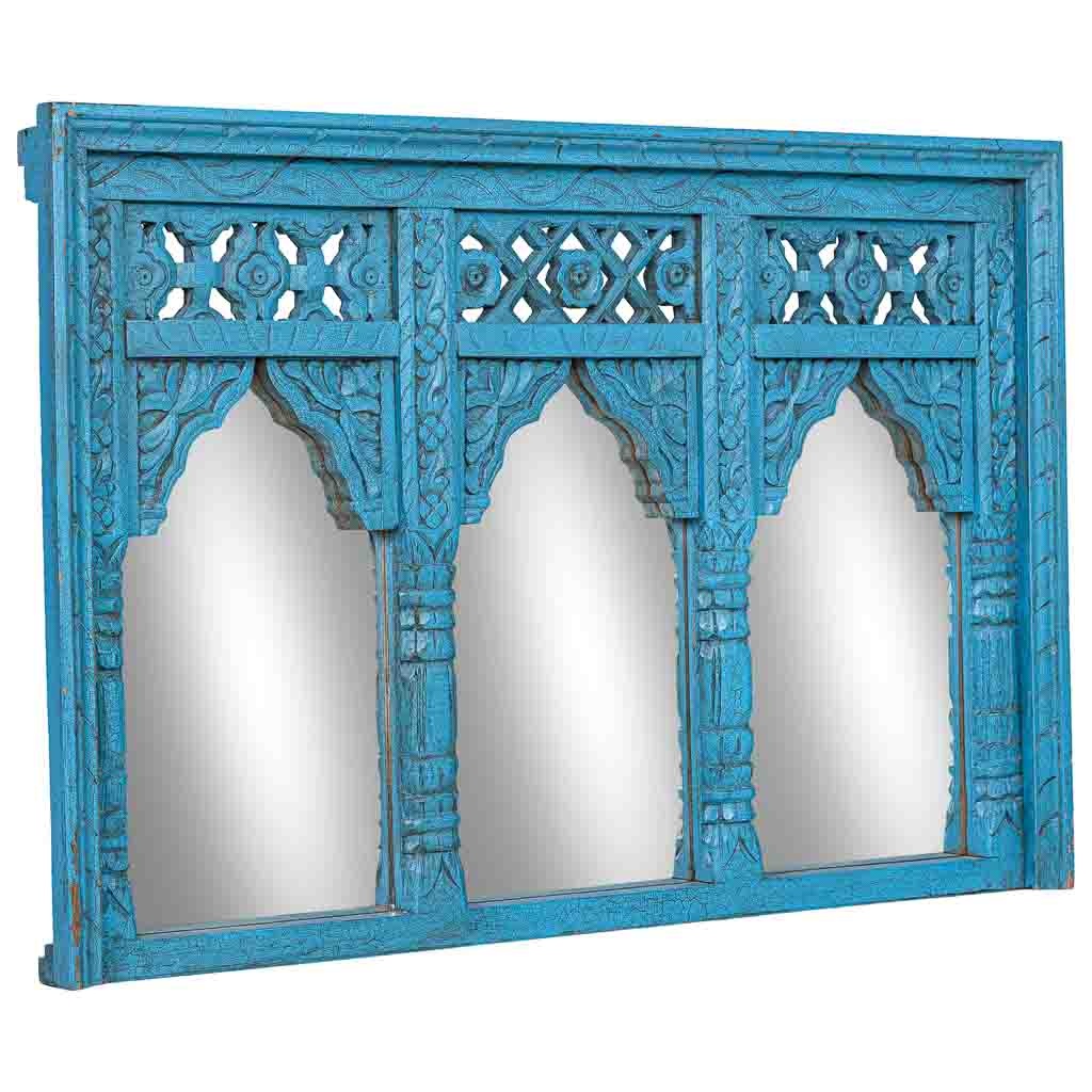 Wonderlust Deco - Espejo de madera azul acabado artesanal 93x7x63 cm Azul 93x7x63h cm