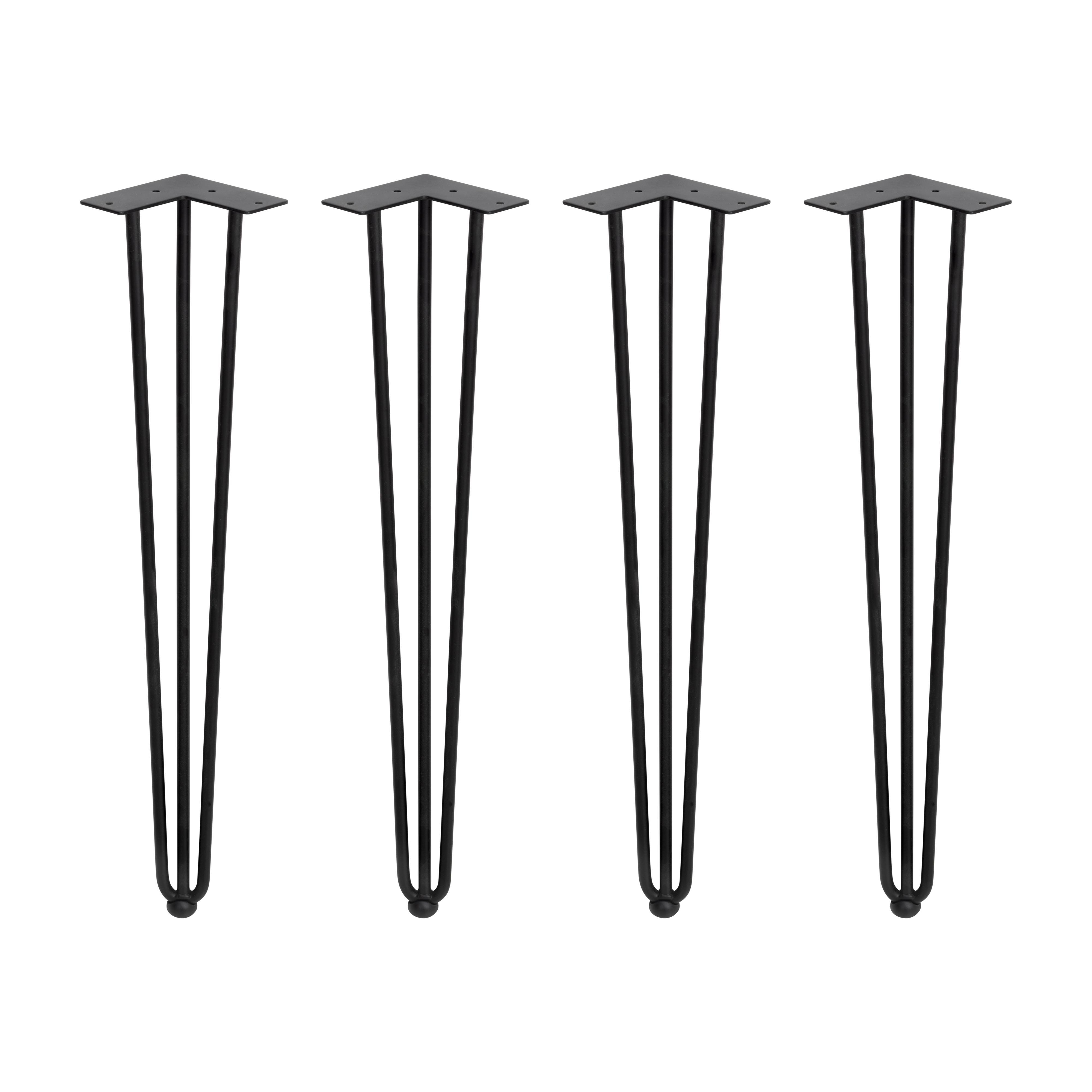 Lote de 4 patas hairpin de 3 varillas para mesa, altura 710mm, acero, pintado negro