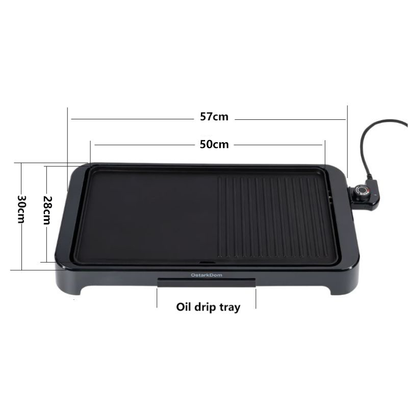 OstarkDom Plancha de Asar eléctrica 2000W con termostato ajustable Placa de parrilla electrica antiadherente de doble cara Bandeja de goteo de aceite 57x30x7cm