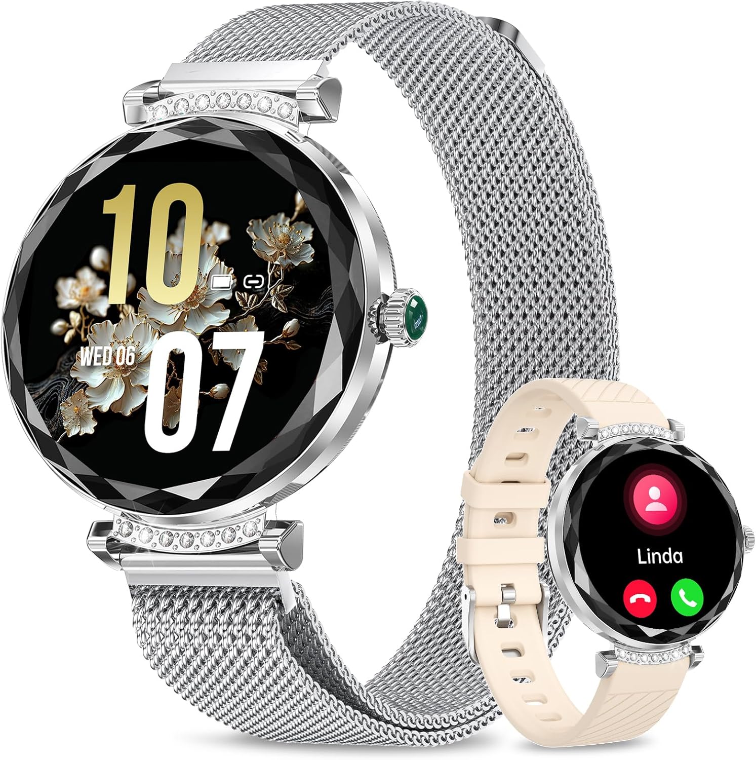 Reloj Inteligente Mujer con Llamada y Whatsapp, 1,27" IP68 Impermeable Reloj Smartwatch Mujer con 123 Deportivo, Diamante, Monitor Sueño, Oxígeno Sanguíneo, Podómetro, Pulsómetro Android iOS