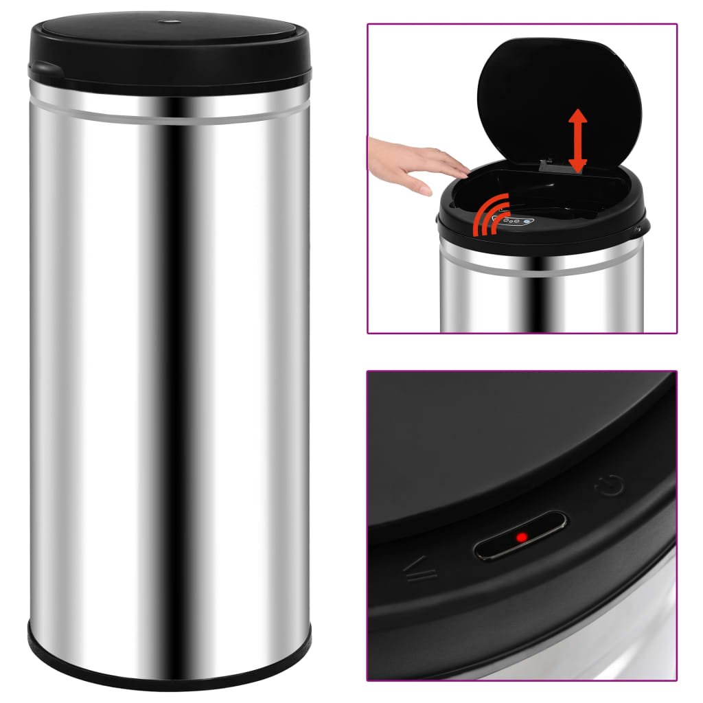 vidaXL Cubo de Basura con Sensor Automático 80 L Acero Inoxidable Papelera Color Plateado,  Negro, y mas