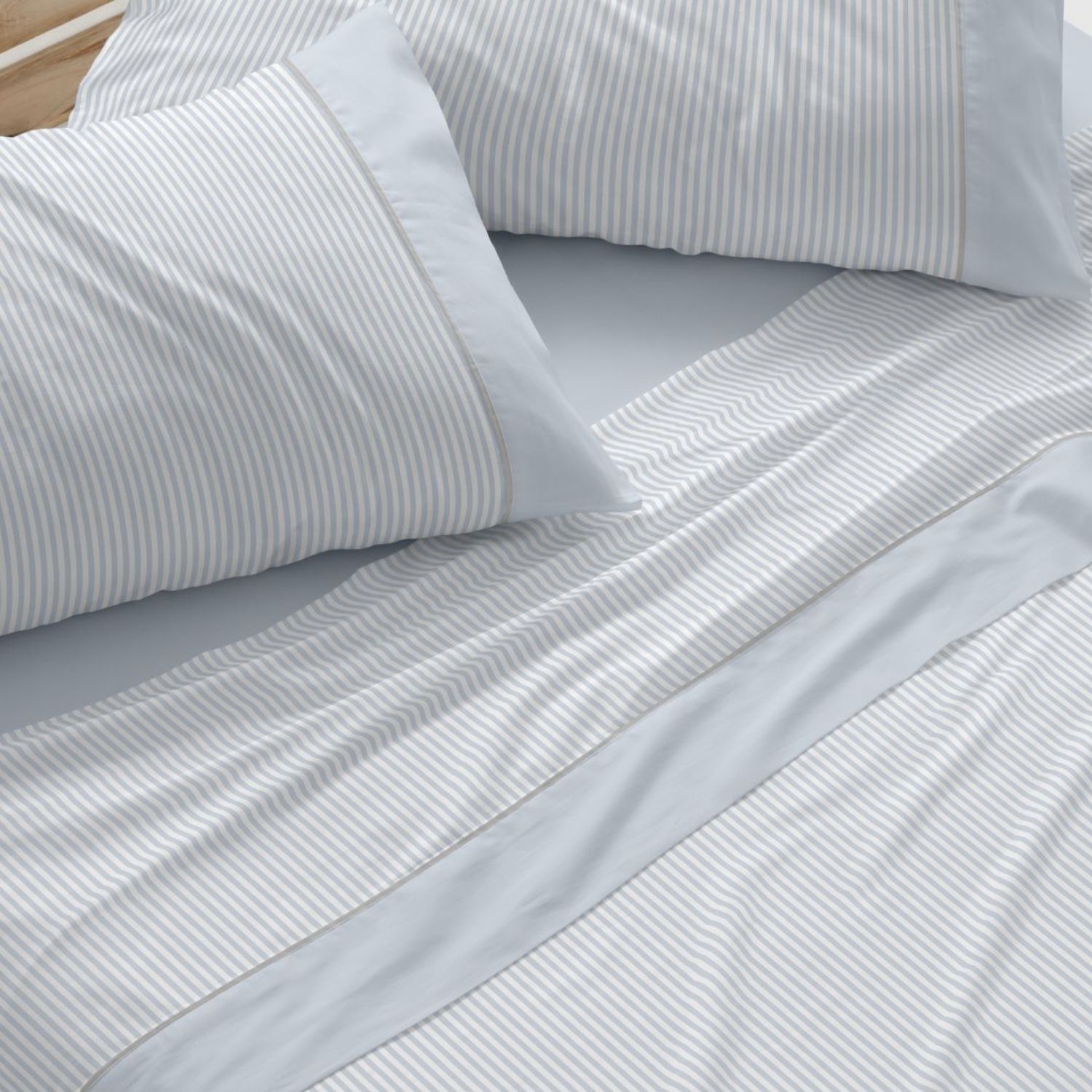 Juego Sábanas BURRITO BLANCO 100% Algodón Extrasuave Diseño Rayas Azul - Larga Duración, Anti-Pilling - Cama 90-200cm