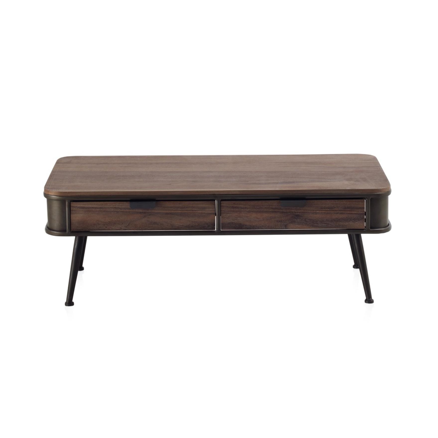 Mesa De Centro Metálica Con Encimera Y 2 Cajones De Madera El mejor complemento para tu hogar.