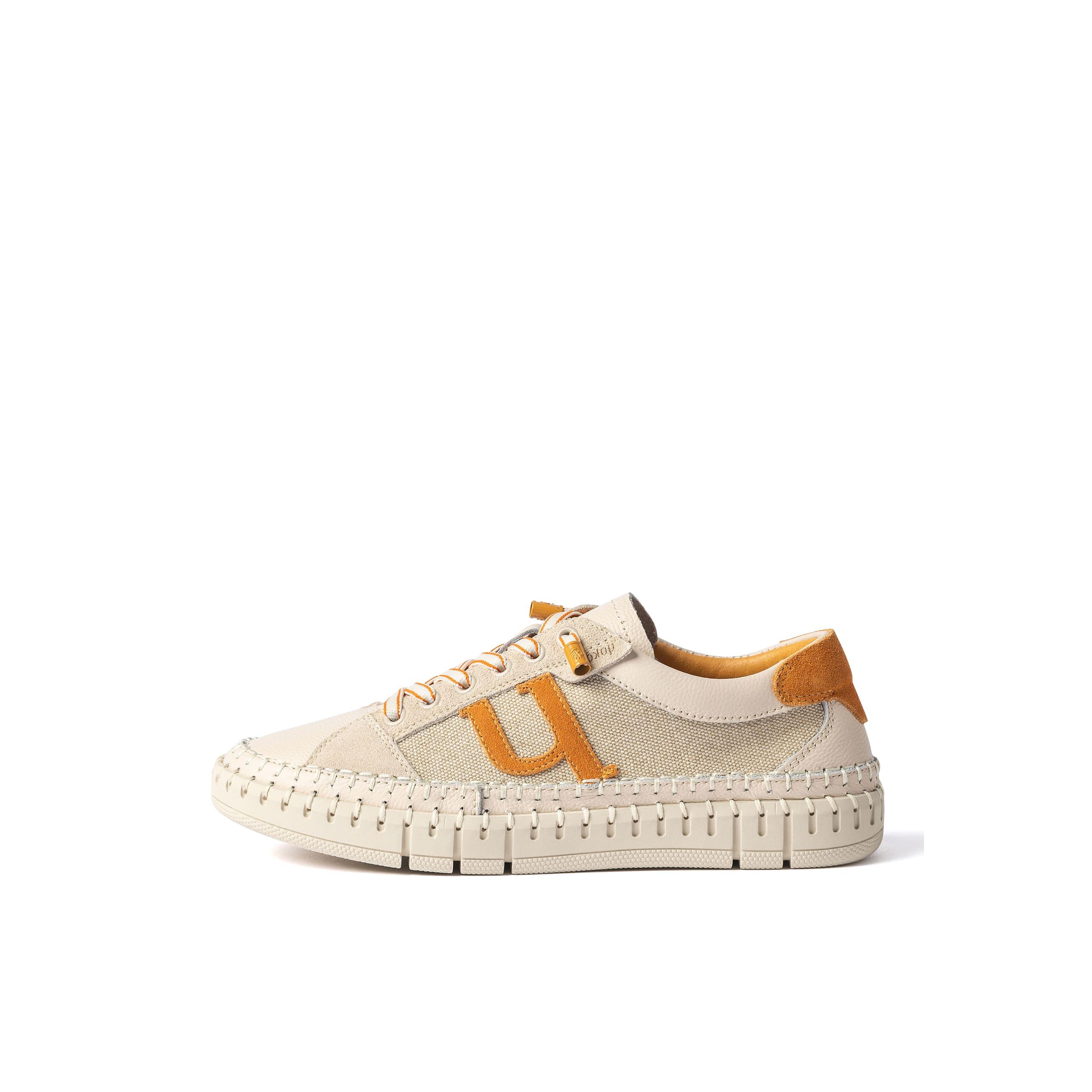 YOKONO Sneaker FLOW-101 NARANJA | Zapatos mujer Primavera-Verano | Piel vacuna  Canvas | 2 CM