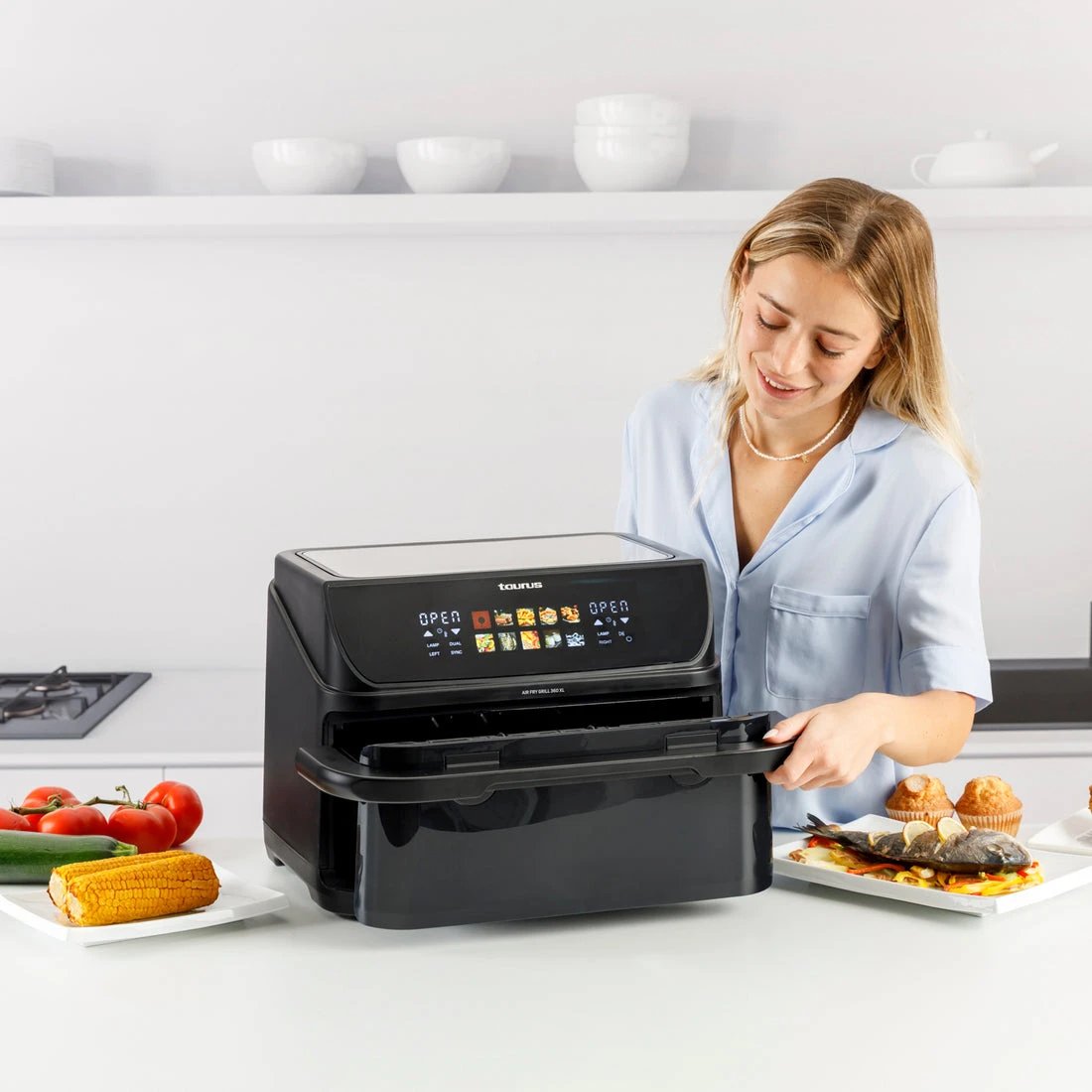 Taurus - Freidora de aire Air Fry Grill 360 XL 10 L con 2800 W y 10 programas preestablecidos, negro, para frituras sin aceite y asados jugosos