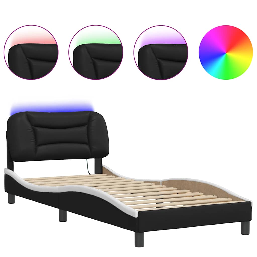 Estructura de cama con LED sin colchón Hvar negro blanco 80x200 cm