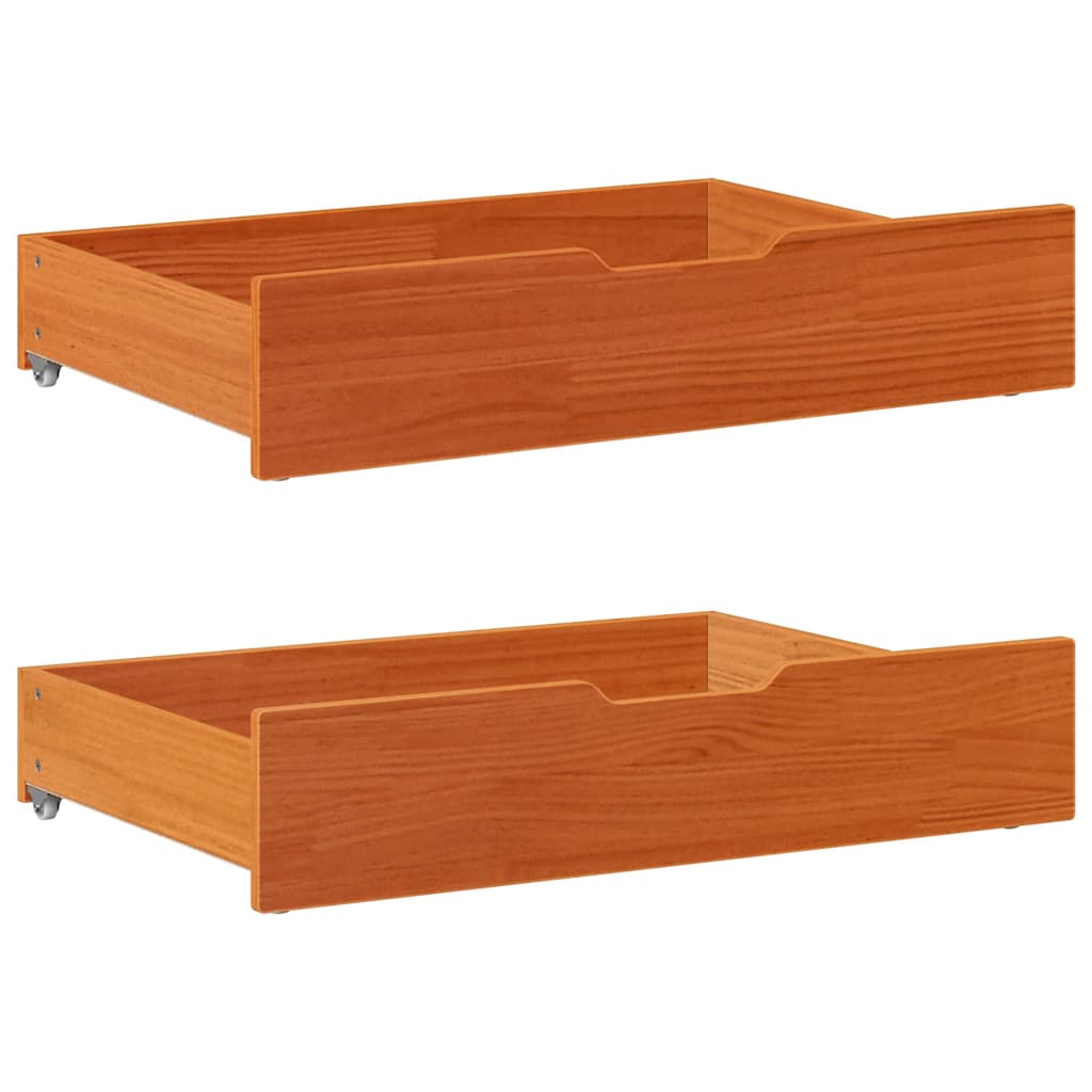vidaXL Cajones debajo cama 2 uds madera maciza pino marrón 80x55x17 cm en color Marrón cera/Natural/Blanco
