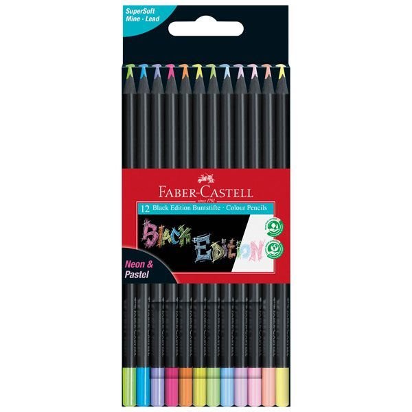 FABER LAPIZ FABER CASTELL BLACK EDITION 12 COLORES PASTEL/NEON BLACK EDITION 9x90x210 Cms.