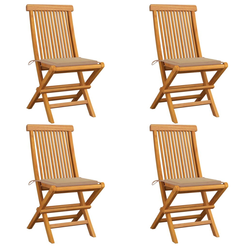 vidaXL Sillas de jardín 4 uds con cojines madera de teca