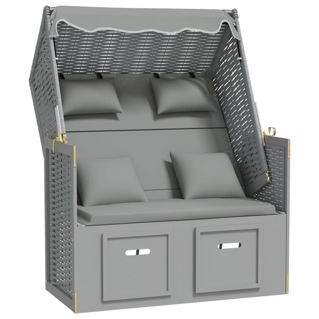 Vidaxl Silla Strandkorb con Cojines, Ratán Sintético, Madera, Gris