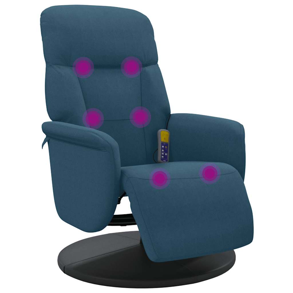 vidaXL Sillón reclinable de masaje con reposapiés terciopelo azul