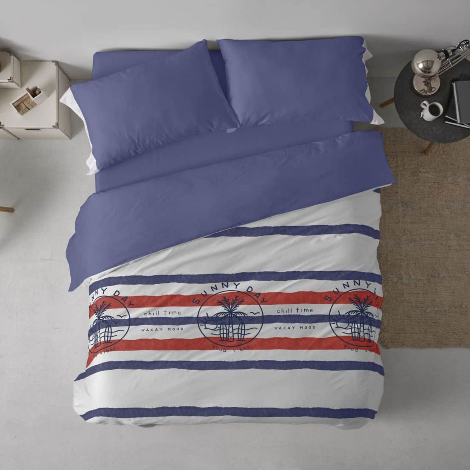Funda Nórdica BURRITO BLANCO 50% Algodón Diseño Surf Azul Marino - Tacto Suave, Fácil Planchado, Alta Durabilidad - Cama 90-200cm
