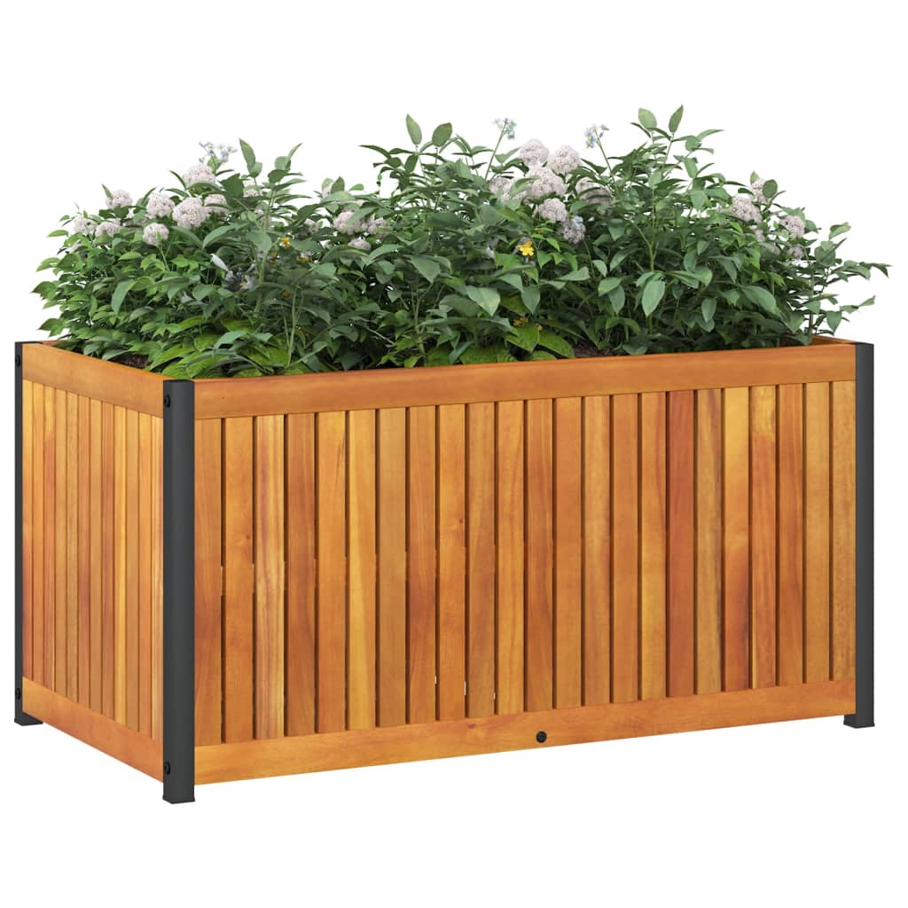 vidaXL Jardinera de madera maciza de acacia y acero Dimensiones 45 x 45 x 44 cm,  85 x 45 x 44 cm,  110 x 45 x 44 cm y mas